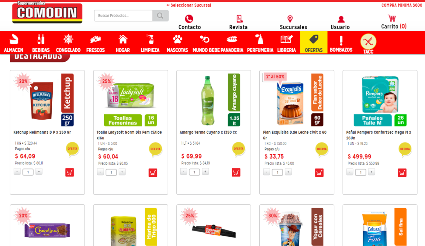 Imagen de Comodin Supermercados, sitio web.