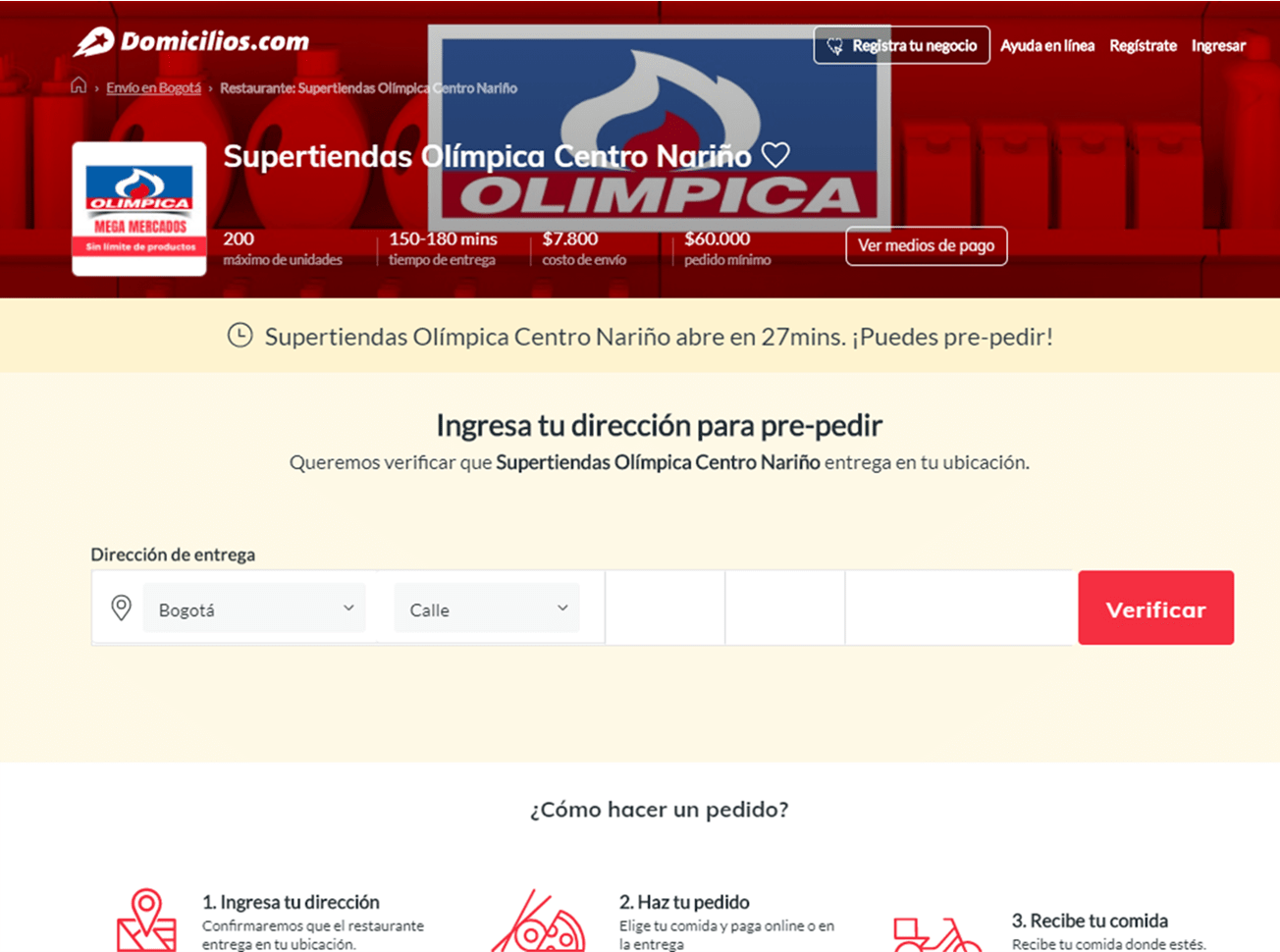 Imagen del Sitio Domicilios.com Olimpica Colombia